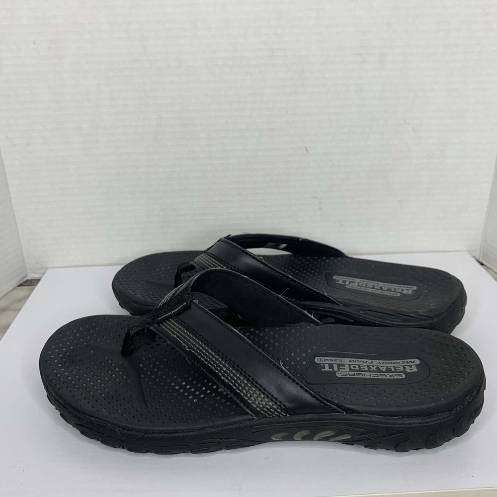 Skechers Memory Foam Flip Flops Mens Black Relaxed Fit Reggae Cobano Sandals